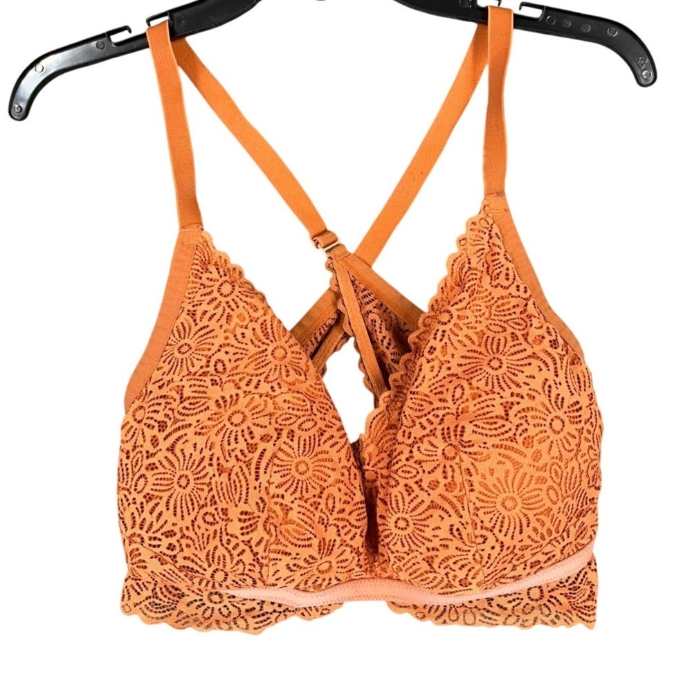 Auden Unlined Bralette Lace Racerback Floral Orange Pullover Lingerie XXL Womens